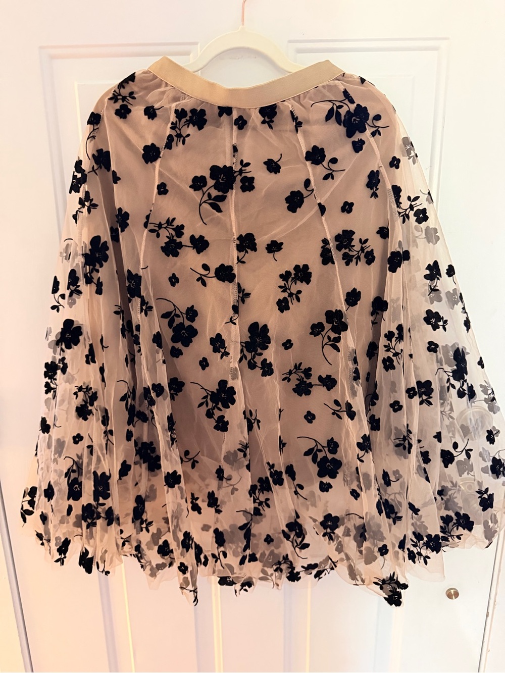 Chicwish Beige Mesh Maxi Skirt with Black Floral Appliqué